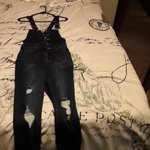 Dark wash overalls